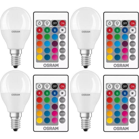 4 stuks Osram LED kogellamp E14 4.9W 470lm RGBW incl. afstandsbediening