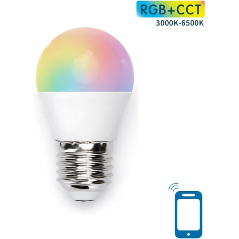 Kogellamp E27 WiFi RGB+CCT 3000K-6500K | RGB - warmwit - daglichtwit - LED 7W=42W gloeilamp