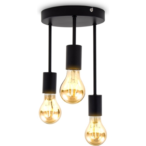 B.K.Licht - Plafondlamp met 3 E27 fitting - zwart - metaal