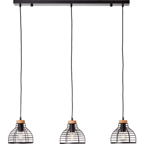 Brilliant Avia - Hanglamp - E27 max 3x40W - Zwart/Houtkleur
