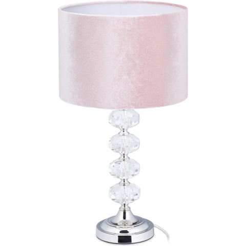 Relaxdays tafellamp fluweel - E14 fitting - kristal nachtkastlamp - schemerlamp op voet