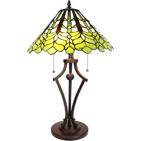 LumiLamp Tiffany Tafellamp Ø 41x62 cm Groen Wit Glas Kunststof Rond Tiffany Bureaulamp