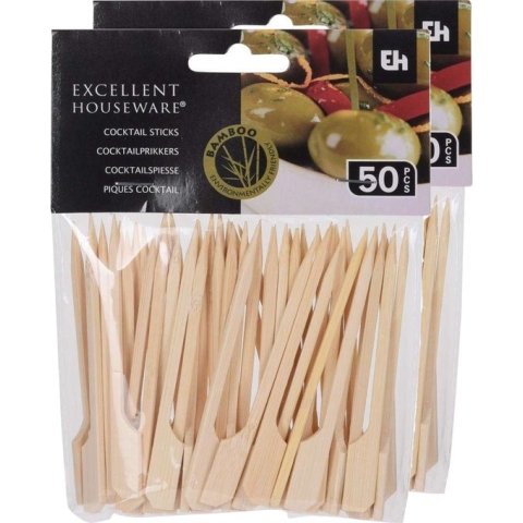 Excellent houseware Cocktail/tapas prikkers - 100x stuks - 9 cm - bamboe - hapjes prikker