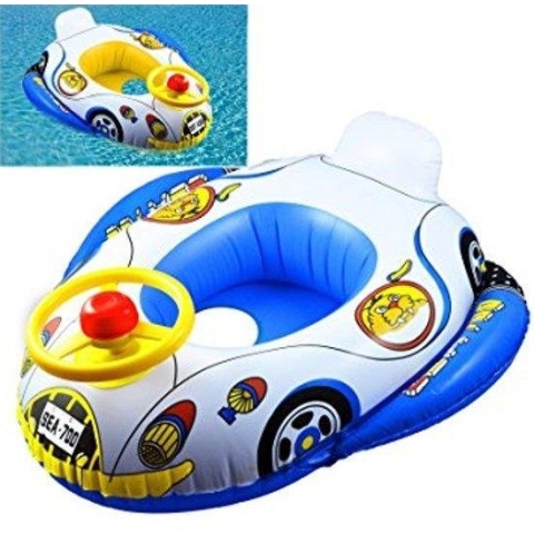 Opblaasboot met rugleuning + stuur KinderAuto 67.5 X 50 Cm wit geel rood zwemring babyboot