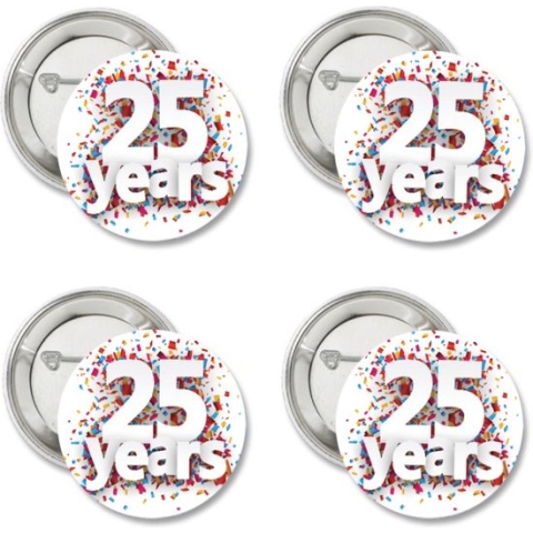 10 Buttons 25 jaar Coloured - button - 25 jaar - zilver - jubileum - bruidspaar - verjaardag
