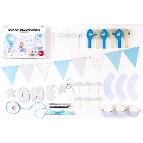 Blauw/Zilver eerste verjaardag cake smash pakket - Partydeco