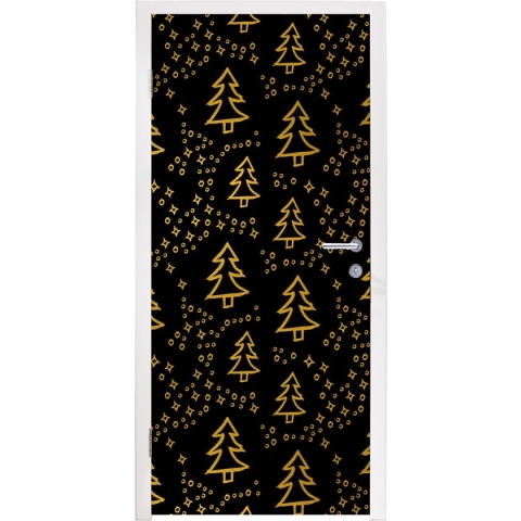 Deursticker Kerst - Goud - Zwart - Patroon - 85x205 cm - Deurposter