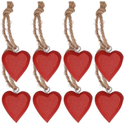 8x Rood hartje aan touwtje 5 cm