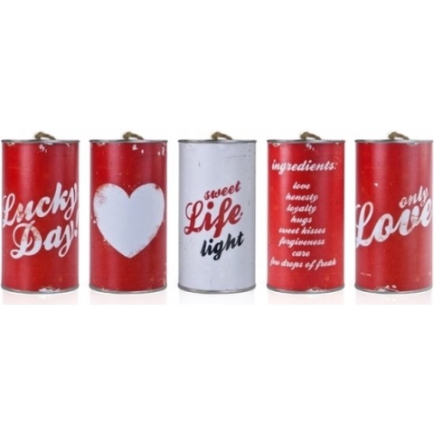 PartyDeco trouwauto blikjes Retro - Bruiloft - rood - set 5x stuks - 14 x 7 cm