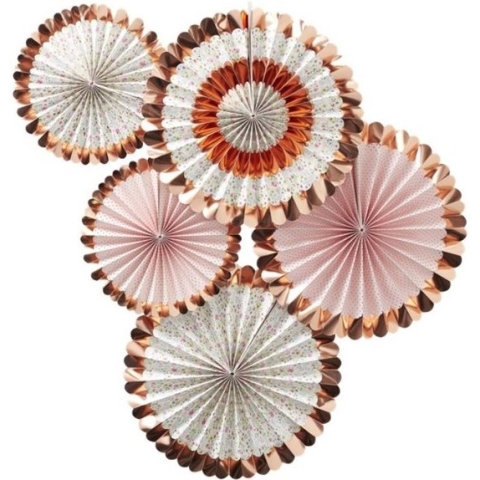 5 metallic roségouden rozet decoraties - Feestdecoratievoorwerp