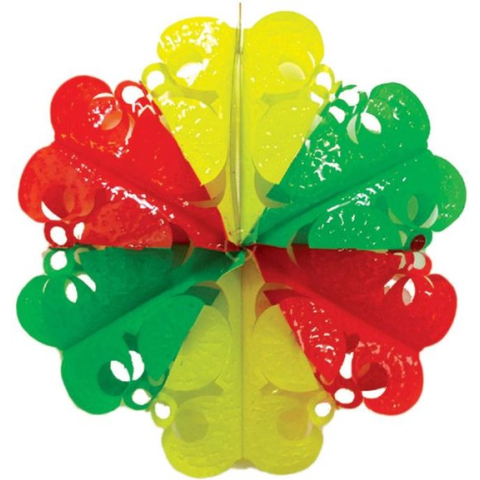 Decoratie Carnaval 30 cm doorsnee , Rood/ Geel/ Groen. Themafeest