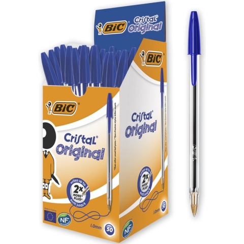 BIC Cristal Original Pennen - Blauwe balpennen - Medium punt (1.0mm) - Doos 50 stuks