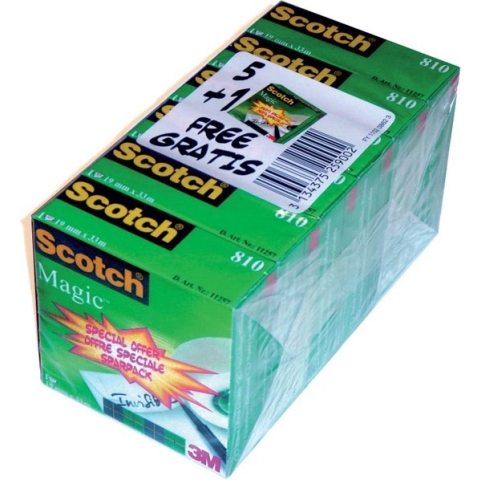 Scotch plakband Magic  Tape formaat 19 mm x 33 m pak van 6 rollen