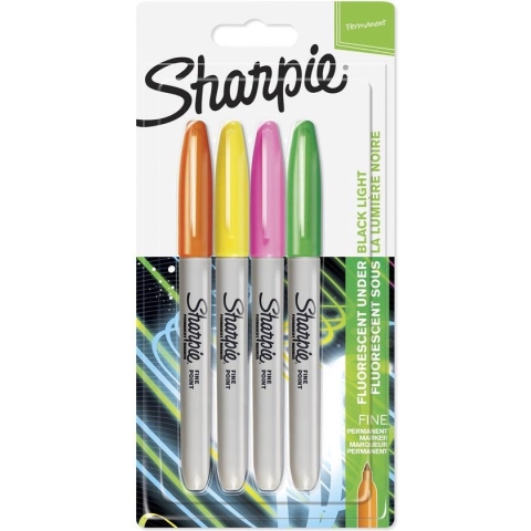 Sharpie permanente markers | fijne punt | diverse neonkleuren | 4 stuks