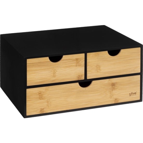 5Five Bureauorganizer Bava - Bamboe - Zwart - Met 3 lades - 25.3 x 31 x H 16 CM