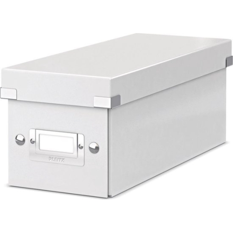 Leitz WOW Click & Store Opbergdoos met Deksel voor CD's - Kartonnen Sorteerdoos voor Spullen - 14.3 x 35.2 Cm (BxD) - Wit