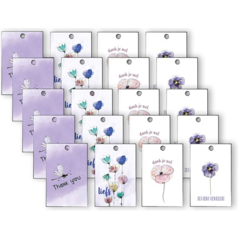 cadeaulabel bedankt - bloemen - aquarel - 20st