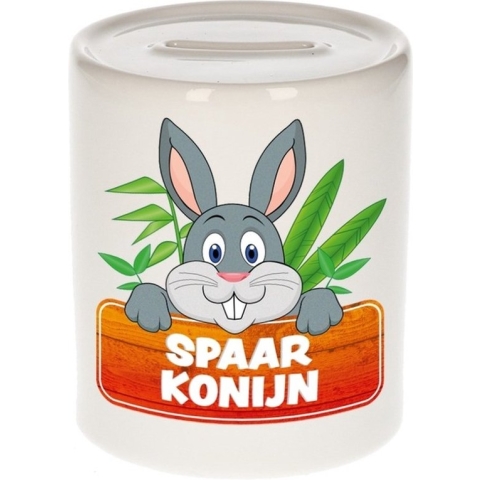 Kinder spaarpot met spaar konijn opdruk - keramiek - konijn spaarpotten