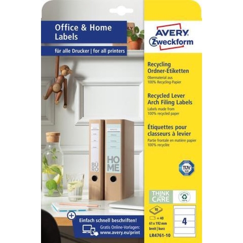 Avery Etiketten Zweckform 192 X 61 Mm Kringlooppapier 40 Stuks