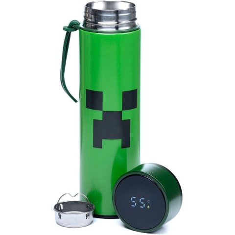 Minecraft Creeper RVS Warm & Koud Thermosfles - 450ml Digitale Thermometer