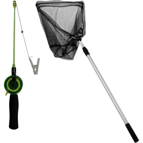 Krabhengel / vishengel voor krabbetjes 38 cm met opvouwbaar schepnet 170 cm
