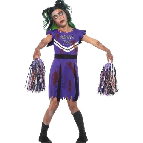 SMIFFYS - Paarse zombie cheerleader outfit voor meisjes - 128/140 (7-9 jaar) - Kinderkostuums