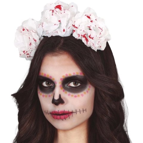 Halloween verkleed diadeem - bloederige bloemen - one size - wit - meisjes/dames