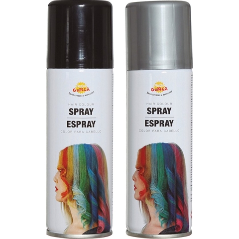 Fiesta Guirca Carnaval verkleed haar verf/spray - zwart en zilver - spuitbus - 125 ml
