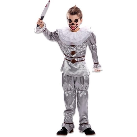 Witbaard Verkleedpak Duivelse Clown Junior Zilver 122-138 Cm