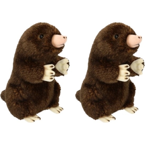 2x stuks pluche mol knuffeldier zittend 22 cm - Knuffelbeesten molletjes/mollen