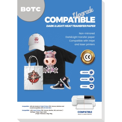 BOTC Transferpapier voor textiel - 5+5 vellen - donkere kleding + lichte kleding - Inkjet printers en laserprinters