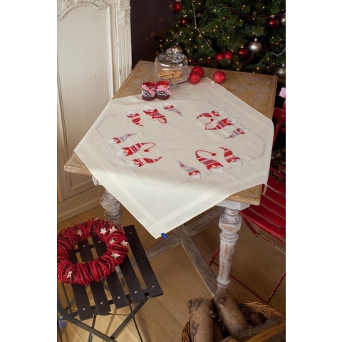 Tafelkleed Kerstkaboutertjes borduren (pakket)