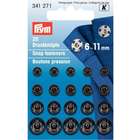 Prym Aannaaidrukknopen Zwart | 20 stuks | 6-11 mm