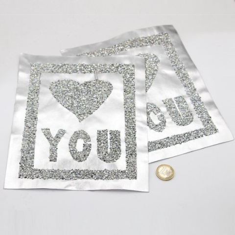 Set van 4 HotFix Zilver PU met Strass "Heart" You 21*17cm