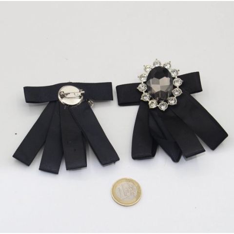 Set van 4 STRIKKEN met Veiligheidsspeld Zwart met Grote Strass 7*9cm