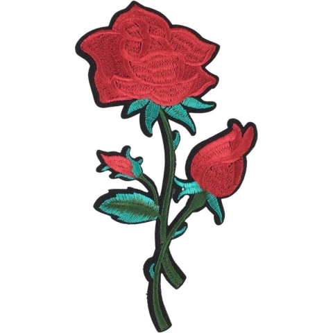Rozen Op Steel Bloem Strijk Embleem Patch 12.5 cm / 23.2 cm / Rood Groen