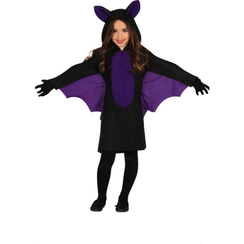 Halloween Vleermuis kostuum - voor meisjes - zwat/paars 122/134