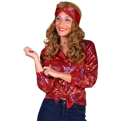 Blouse Disco - Dames Blouse - Disco 80/90 - Hippie - Carnaval - Verkleedkleding - Rood - Maat M