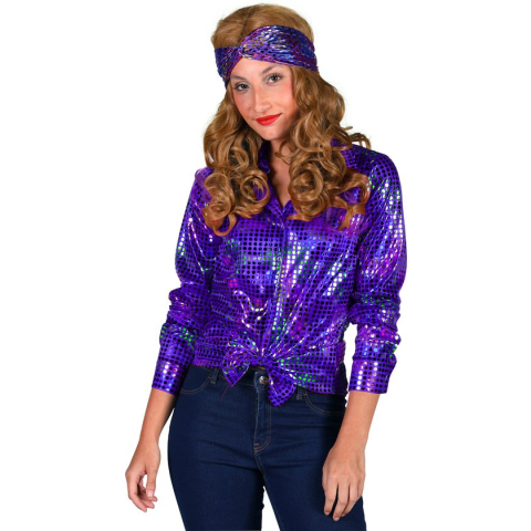 Blouse Disco - Dames Blouse - Disco 80/90 - Hippie - Carnaval - Verkleedkleding - Paars - Maat L