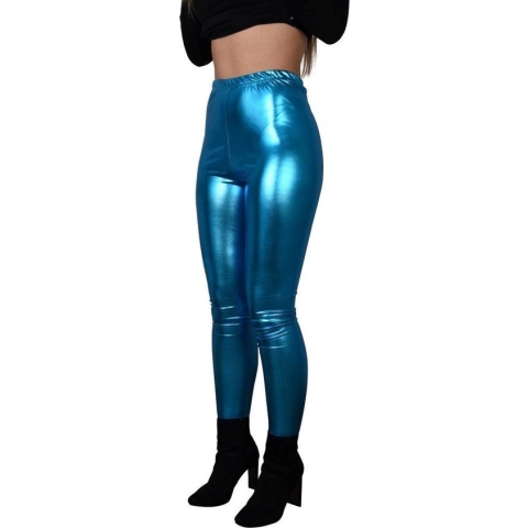 Glanzende legging - Turquoise/ Hemelblauw - Maat L – Hoge sluiting - Disco