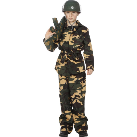 Carnavalskleding Soldaat Camouflage groen jongen Maat 140