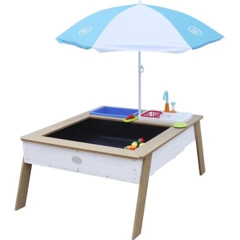 AXI Linda Zand & Water Tafel met Speelkeuken wastafel Bruin/wit - Parasol Blauw/wit