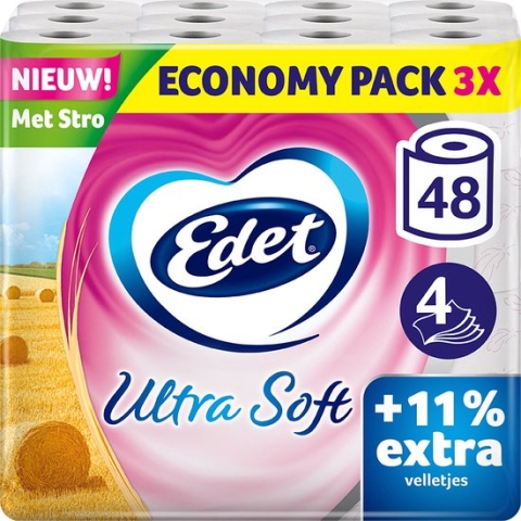 Edet Ultra Soft Toiletpapier met stro - 4-laags - 48 rollen - 11% extra velletjes