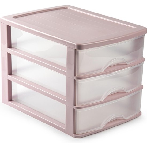 Ladeblok/bureau organizer met 3 lades roze/transparant - L35,5 x B27 x H26 - Opruimen/opbergen laatjes