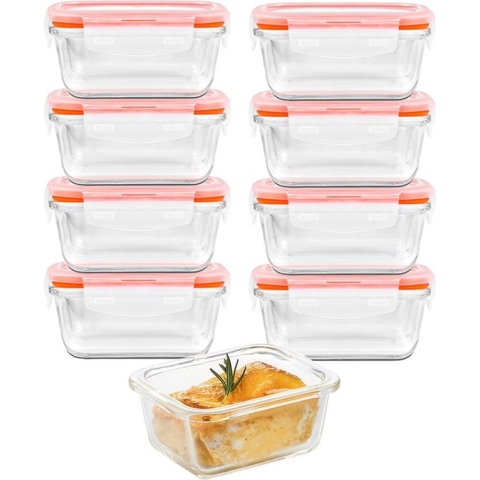 Lock&Lock Glazen mini vershoudbakjes - Glazen bakjes met deksel - Ovenschaaltjes met deksel - Set van 9 stuks - 160 ml