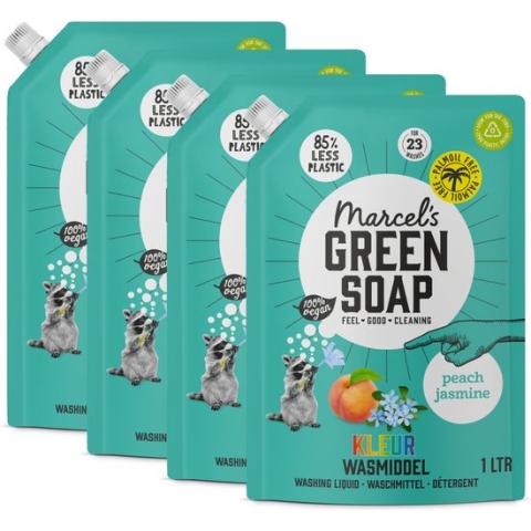 4x Marcel's Green Soap Wasmiddel Kleur Navul Perzik & Jasmijn 23 Wasbeurten 1 liter