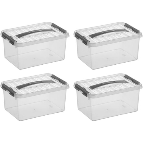Sunware - Q-line opbergbox 6L - Set van 4 - Transparant/grijs