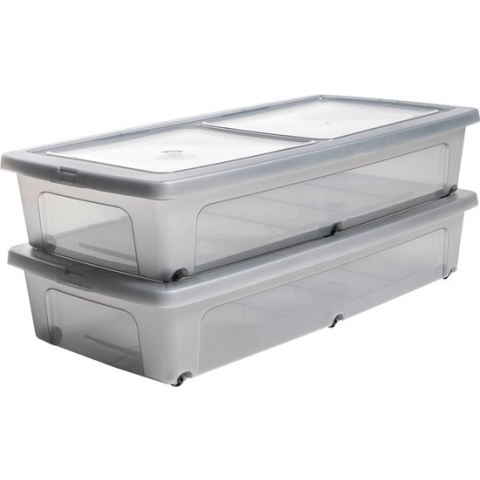 IRIS Clearbox onder-het-bed Opbergbox - 35L - Kunststof - Transparant/Grijs - Set van 2