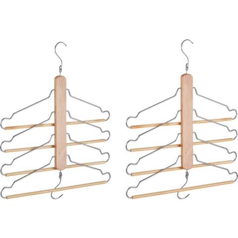Relaxdays meervoudige kledinghanger - 4 kledinghangers - ruimtebesparende hanger - bruin - Pak van 2