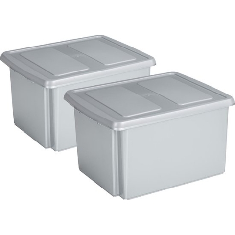 Sunware set van 2x opslagboxen 32 liter lichtgrijs 45 x 36 x 24 cm met afsluitbare deksel